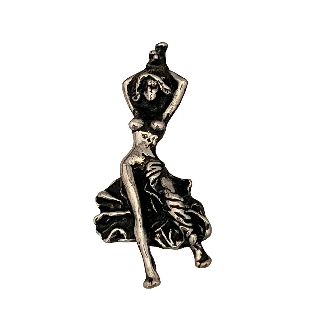 Vintage 1990s Biker Pinup Woman Brooch Antiqued Silver Tone Figural - 1I